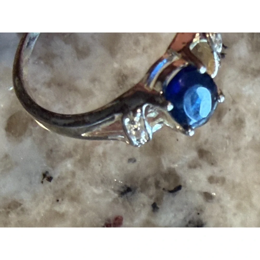 Oval Cut Simulated Blue Sapphire Wedding Band Ring Silver Plated Size 7.5 Womens